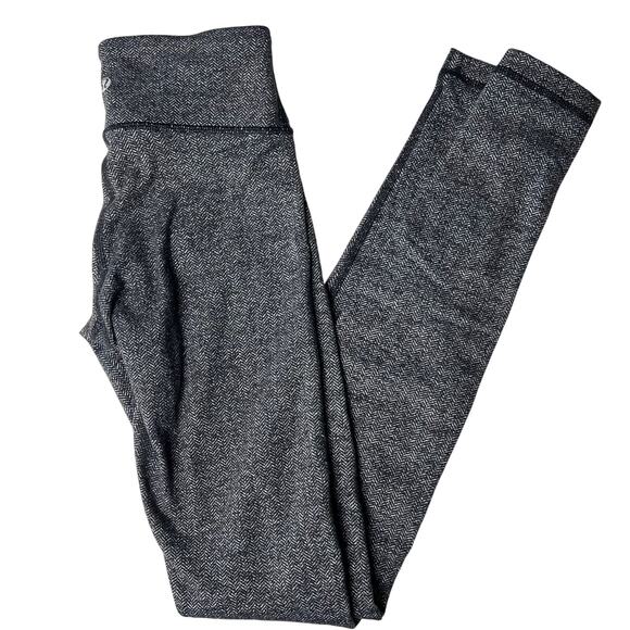 Lululemon Women's Wunder Under Pant Herringbone‎ Black Heather Tight Size 2 - Picture 1 of 8